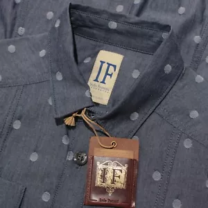 Italo Ferretti NWT Casual Button Down Shirt Size M In Blue Polka Dot 100% Cotton - Picture 1 of 9