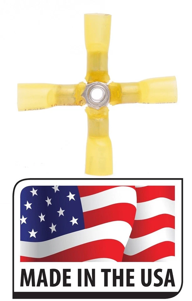 (25) 4 Way Heat Shrink X Wire Terminal Splice Connectors Yellow 10-12 AWG USA - Image 1 of 1