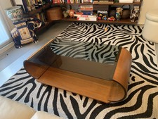 Tavolino Salotto Vintage Anni 1970 Nordic Design In Legno Curvato E Cristallo