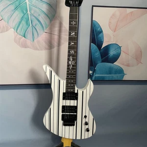 Black Strips Synyster Electric Guitar HH Pickups FR Bridge Basswood Body White - Picture 1 of 10
