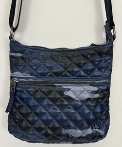 Oliver Thomas Dark Blue Quilted Camo Crossbody Purse Messenger Handbag - Picture 1 of 13