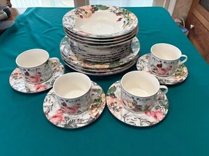 20 PIECE LOT AMERICAN ATELIER ROSE TOILE DINNERWARE-FOUR 5 PIECE PLACE SETTINGS - Picture 1 of 6