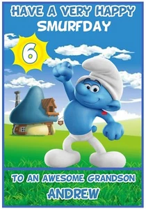 Tarjeta de cumpleaños personalizada inspirada en los Pitufos (2 diseños) - Imagen 1 de 6