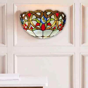 Tiffany style Wall Sconce Light 12inch Shade Handcrafted Art Stained Glass Decor - Picture 1 of 10