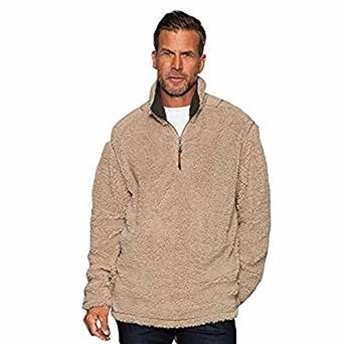 True Grit Mens Sueded Soft Sherpa 1/2 Zip Pullover Sand S - Image 1 of 1