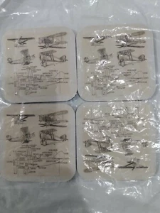 Juego de 4 posavasos cuadrados de avión boceto de principios de 1900 - Imagen 1 de 2
