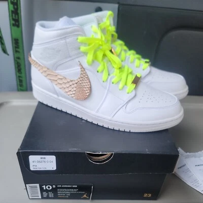 全新 AIR JORDAN 1 ONE 中号定制 SNAKE 白色运动鞋 554724-109 男式尺码  — 第 1/4 张图片