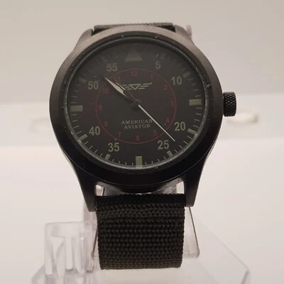 American Aviator Quartz Watch Black Dial Nylon Green Band...NEW BATTERY  - Image 1 of 4