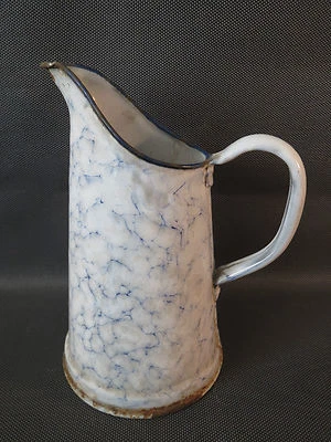 Ancien petit pot à eau en métal émaillé vintage french antique enamel pot - Photo 1/4