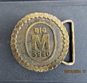 Vintage McCurdy Big M Seed Belt Buckle Merschman Seeds West Point Iowa Corn Bean - Picture 1 of 4