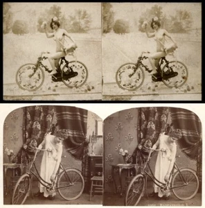 20 Stereofotos Menschen mit uralten Fahrrädern um 1880 Lot 2 Bicycle Vélo - Bild 1 von 1