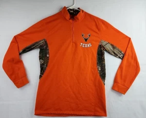 Blaze Orange Camo Texas Deer Logo Long Sleeve 1/4 Zip Pullover Mens Large - Picture 1 of 11