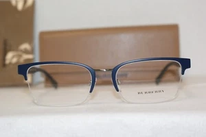 New Authentic Burberry Eyegla 1308 Gunmetal/Matte Blue 1221 Size 54-19mm & Case! - Picture 1 of 5