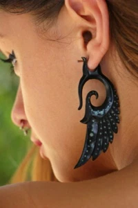 Tribal carved Horn Earring Angel Wing - Picture 1 of 4