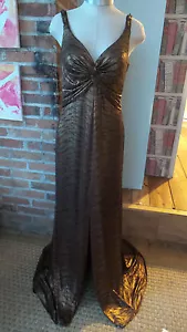 Evening Dress gown Backless sweep train Metallic Makali Jeweled Straps sz 10 - Picture 1 of 12