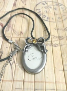 CARR PEWTER PHOTO Picture Frame NECKLACE Pendant Topaz Citrine Crystal Signed - Picture 1 of 3