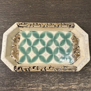 VTG Adam Spector Studios Ceramic Pottery Glazed Vanity Tray Trinket Dish Teal - Picture 1 of 4
