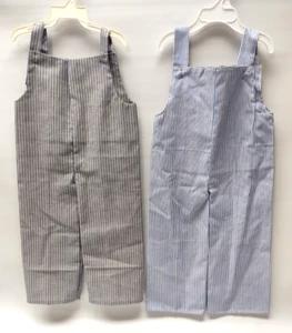 2 Unfinished Handmade Train Conductor Striped Bibs Overalls~Baby Toddler - Picture 1 of 21