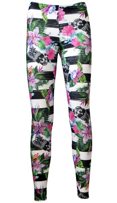 Tropical Floral Feuilles Ananas Crâne Mono Motif Rayure Alternative Leggings - Photo 1/3