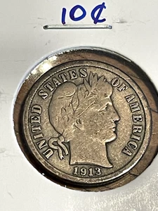 Moneda de diez centavos de barbero 1913 en muy buen estado - Imagen 1 de 4