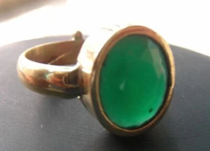 HANDMADE BRASS GEMSTONE RING IN GREEN EMERALD SIZE ADJUSTABLE FreeShip - Picture 1 of 2