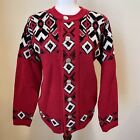 Fischer Modell Nordic Button Front Cardigan Sweater Womens Size M/L Red Alpine
