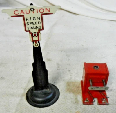Marx 314 Caution High Speed Trains sign + 505 Bumper - Very Nice Accessories - Image 1 of 4