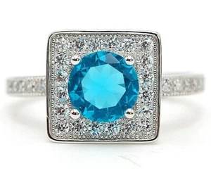 2 kt Blautopas & Topas 925 massiv Sterlingsilber Ring Schmuck Größe 6 - Bild 1 von 3