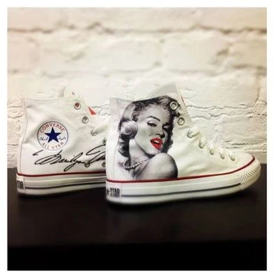 Converse Bianche High Alte Paint personalizzate Disegnate Marilyn Monroe - Immagine 1 di 4