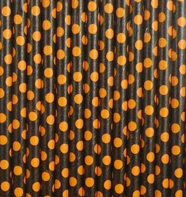 Halloween straws, black with orange polka dots, Paper Straws pack of 15 - 0039 - Image 1 of 2
