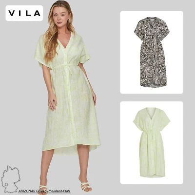 Damen Maxi Blusenkleid Crepe Design Midi Kleid Dress Knopf und Bindegürtel VILA - Bild 1 von 2