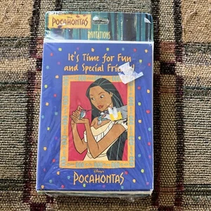 POCAHONTAS INVITATIONS (8) ~ Vintage Birthday Party Supplies Stationery Disney - Picture 1 of 2