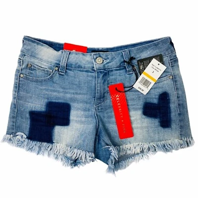 NEW Celebrity Pink Denim Jean Frayed Shorts Juniors Sz 3 / 28 Waist Blue Stretch - Image 1 of 4