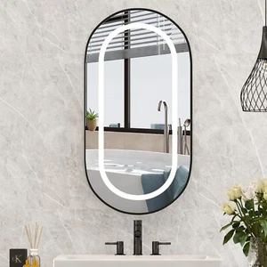 Bathroom Oval Led Medicine Cabinet Mirror with Light with Storage Wall Mounted - Picture 1 of 8