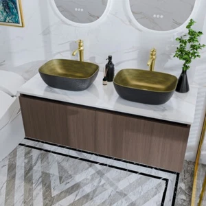 Bathroom Vanity Unit 800/1000/1200mm Wall Hung With Marble Basin Complete Set - Picture 1 of 47