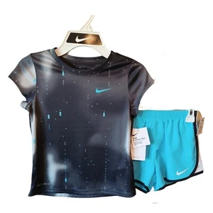 Nike Girls Short Set 4-Baltic Blue-Tie Dye-Mesh Insert - Picture 1 of 5