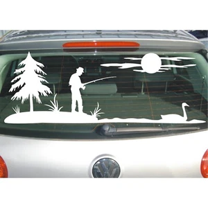 Aufkleber Angler Landschaft Meer Boot Fische Angel Fischer Baum Sticker Folie - Bild 1 von 10