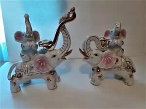 Vintage japanische goldbesetzte "Trunk Up" Good Luck Keramik Elefant Figuren - Bild 1 von 5