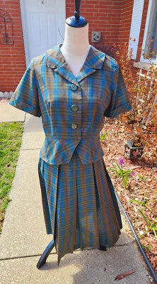 Vintage Korell plaid 2 Piece skirt and matching Blouse - Image 1 of 4
