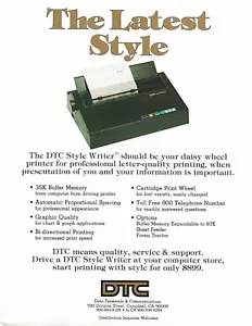 Vintage 1984 DTC Style Writer Printer Brochure / Flyer  - Picture 1 of 3