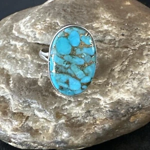 Mohave Native Navajo Sterlingsilber blauer Türkis Ring Gr. 10 18245 - Bild 1 von 14