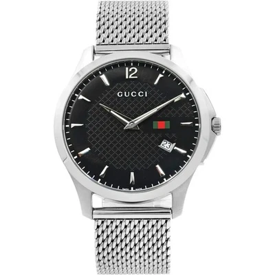 Gucci G-Timeless 40mm Steel Mesh Bracelet Black Dial Quartz Mens Watch YA126308 - Image 1 of 4