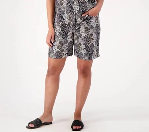 Isaac Mizrahi Live! Petite Bedruckte Leinen Bermuda Shorts Pitch Black 28W Neu - Bild 1 von 1