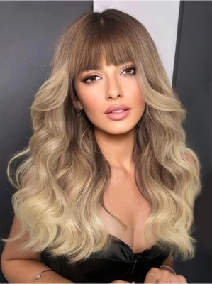 Peluca Rubia Platino Cabello Humano Blens Corto Recto Bob Bangs Capas Natural Foto 1 de 4