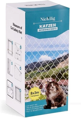Katzennetz für Balkon ohne Bohren, 8x3m Katzengitter Fenster, Transparentes - Bild 1 von 4