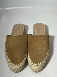 Sam Edelman Senape Marrone Scamosciato Espadrillas Slide-On Mules Paglia Intrecciata Taglia 9 - Foto 1 di 8