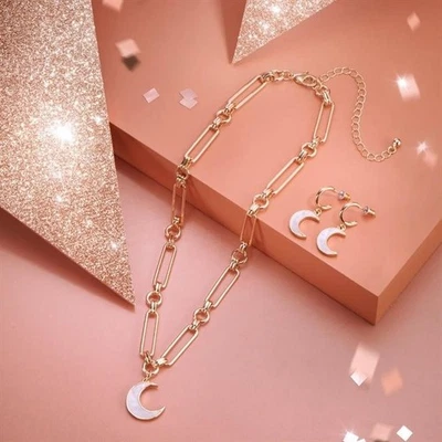 AVON wunderschönes 2-teiliges Schmuckset LILA Mondsichel Halskette & Ohrringen - Bild 1 von 2