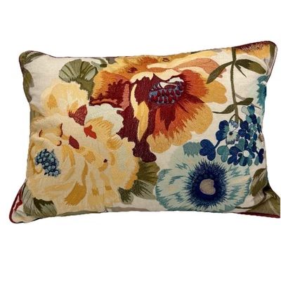 Pier 1 Imports 19” X 13” Embroidered Floral Throw Pillow Cottage Core Boho - Image 1 of 4