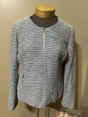 ADRIENNE VITTADINI Chaqueta Mujer Grande Azul Blanco Rayas Blazer Forrado Cremallera Completa Foto 1 de 4