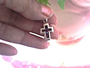 Sterling Silber Granat Kreuz Anhänger - Bild 1 von 2